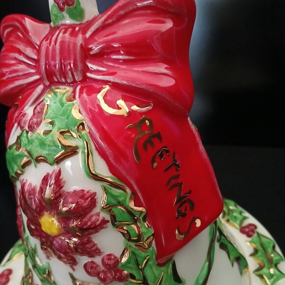 Holiday Bell 9" Candy Dish Vintage 1970's Christmas Ceramic Seasons Greetings - Picture 8 of 14